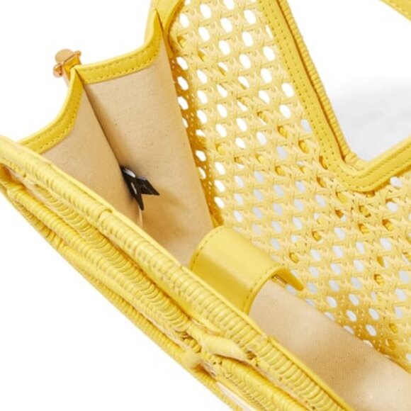 Kate Spade Lemon Drop Rattan Top-Handle Yellow Leather Crossbody Bag - Picture 9 of 11